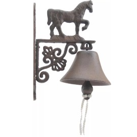 Flag Emotes Cast Iron Horse Dinner Bell – Rustic Brown Wall Mount Farmhouse Door Bell Decor