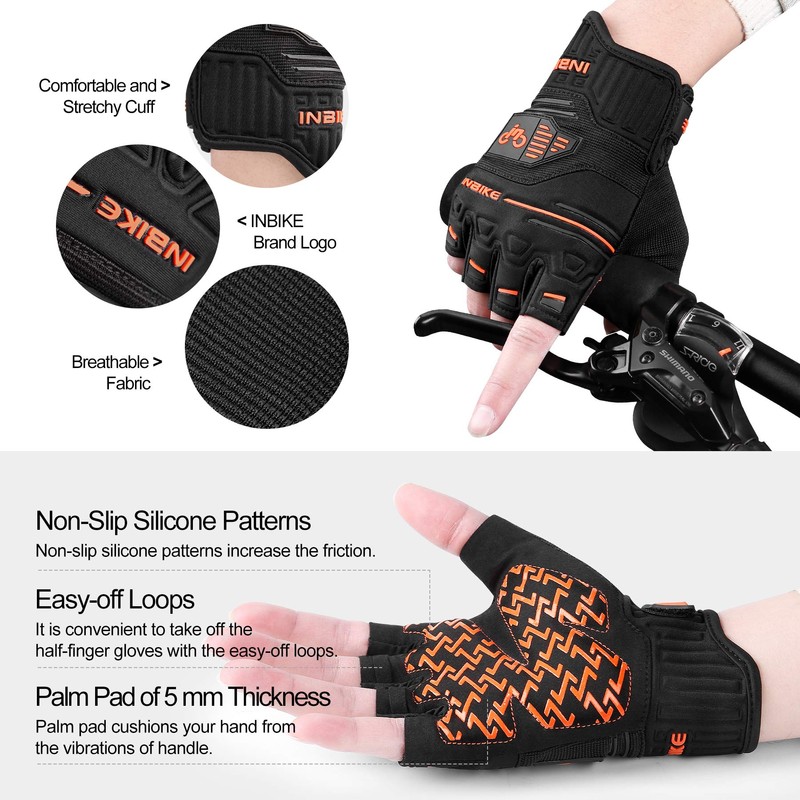 INBIKE - Guantes de Ciclismo para Hombre, Transpirables, Antideslizantes, Acolchados,