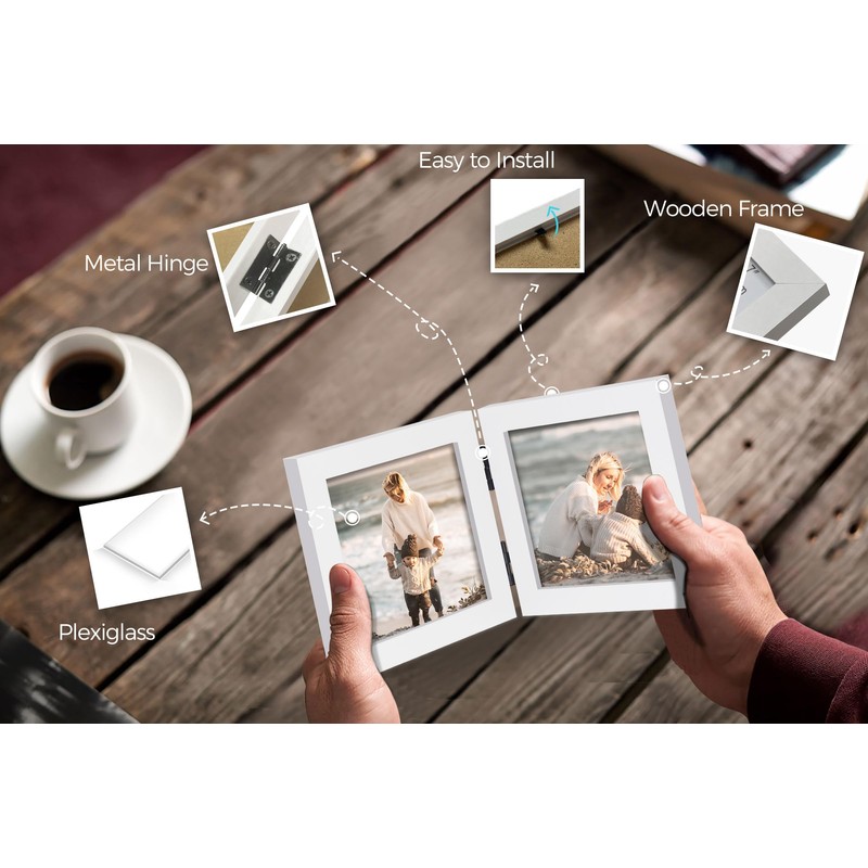 JD Concept Double 4x4 Square White Wood Picture Frame, 3.5x3.5