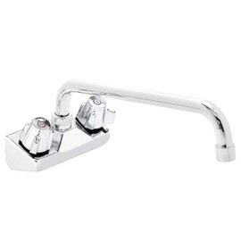 DuraSteel Commercial Kitchen Sink Faucet - No Lead 4" Center Wall Mount Utility Bar Sink Faucet with 10'' Swivel Spout - NSF Certified - Dual Lever Handles - Brass Constructed & Chrome Delta Polished