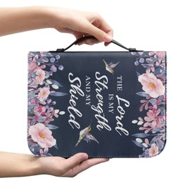 PCSJRKG Hummingbird Verse Flower PU Leather Bible Tote Bag for Men Women, Girls Boys Bible Case, Multi-Functional Bible Cover with Handles and Zipper Suitable for School, Church, Office or Travel