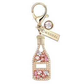 MONNEL MC385 Crystal Champagne Lobster Clasp Charm for Women with Velvet Bag (Pink,1 Piece)