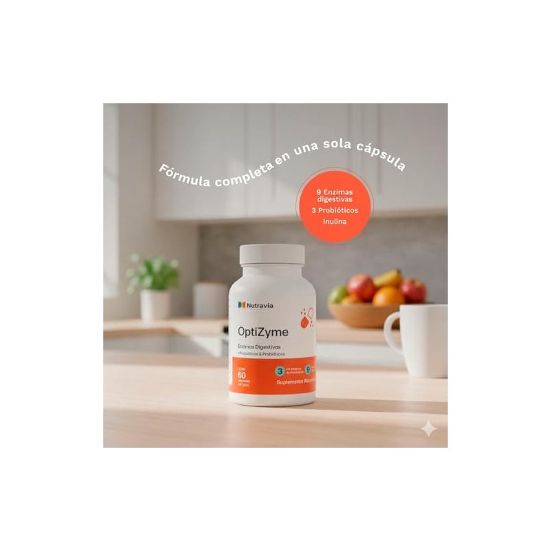 Enzimas Digestivas con Probióticos y Prebióticos OptiZyme NUTRAVIA