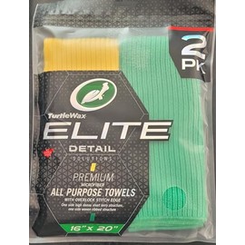 TurtleWax Elite Premium Microfiber All Purpose Towels, 41 x 51 cm, 2-Pack, Dual-Sided with Overlock Stitch