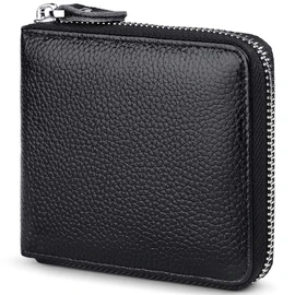 Huztencor Zipper Wallet Men Leather RFID Blocking Wallets for Men with ID Card Window Secure Zip Around Bifold Wallets Black