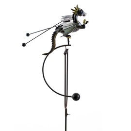 Kinetic Metal Mystical Dragon Yard Stake Wind Spinner Rocker Rocking Whirly-Gig Garden Art