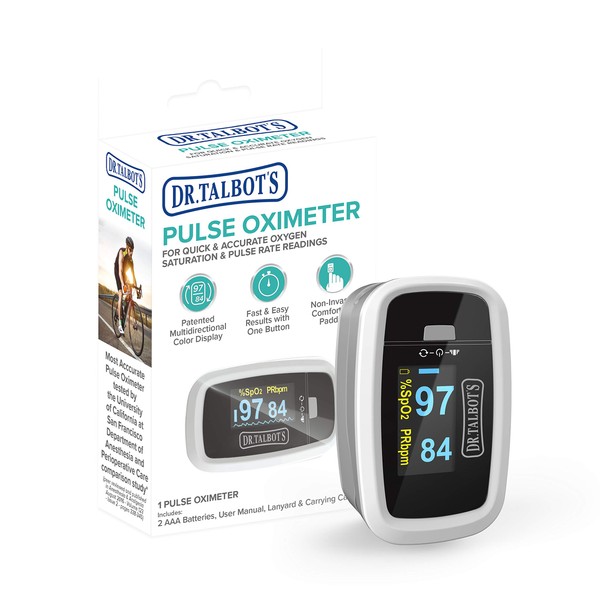 Dr. Talbot's Pulse Oximeter with Lanyard and Travel Pouch, White And Gray