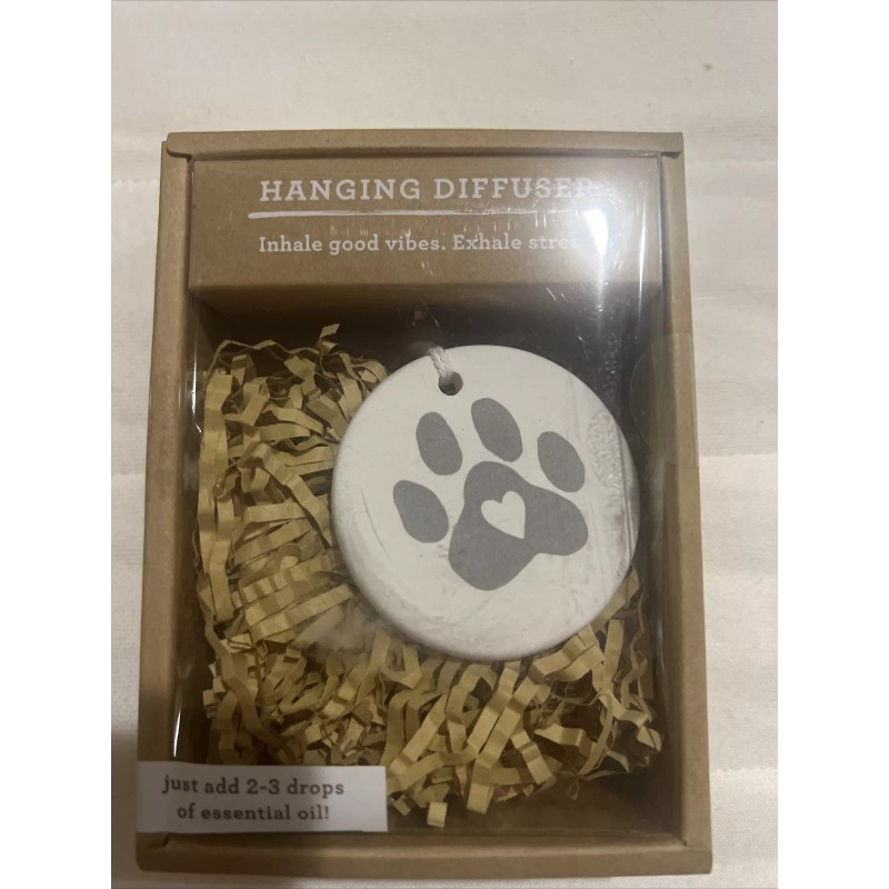 DEMDACO Grey Pawprint Round 2.5 in Earthenware Fragrance Oil Diffuser