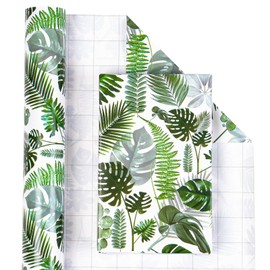 WRAPAHOLIC Tropical Wrapping Paper - Mini Roll - 17 Inch x 16.5 Feet - Green Monstera Leaf Hawaii Wrapping Paper for Birthday, Wedding, Bridal Shower, Baby Shower