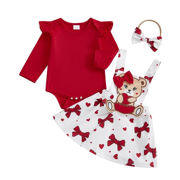CocMouse Baby Girls Valentine's Day Outfit Long Sleeve Ruffle Romper