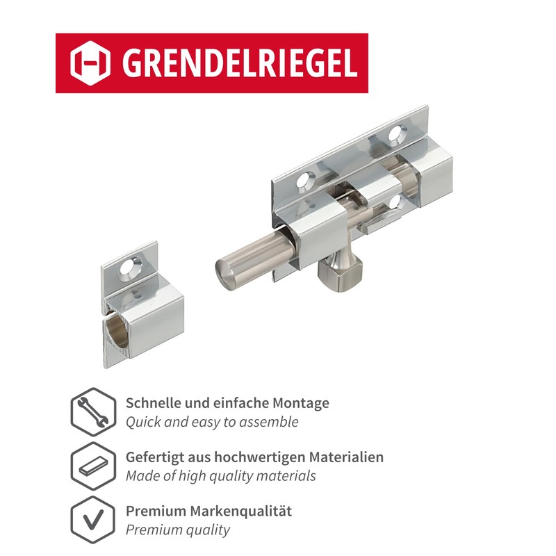 Gedotec Bolt Bolt 80 x 25 mm Lock Bolt Chrome-Plated