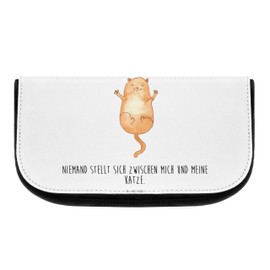 Mr. & Mrs. Panda Hugging Cat Cosmetic Bag, White, Hand Drawn