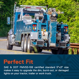 TRUE MODS 2pc Amber 5x3 3x5 Inch Rectangle LED Trailer Tail Light Kit [DOT FMVSS 108] [SAE I6 P2] [Grommets/Plugs] [Submersible] [Stop Turn Tail Park] [10 LED] Taillight for Tow Truck 80" Wide Trailer