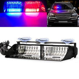 UWDESY 16 LED High Intensity Emergency Hazard Warning Strobe Lights w/Suction Cups for Law Enforcement Vehicles Truck Interior Roof Windshield Dash Deck Flashing Light (Red & Blue)