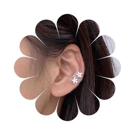 Aneneiceera Vintage Crystal Star Ear Cuff Earrings Silver Rhinestone Cuff Clip Earrings Cz Star Cartilage Cuff Wrap Earrings Minimalist No Piercing Earrings Jewelry for Women