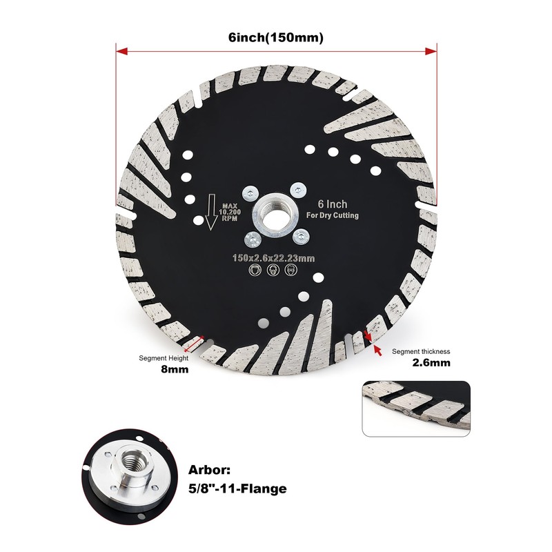 Casaverde 6" Granite Blade,Diamond Saw Blade with Removable 5/8-11 Thread