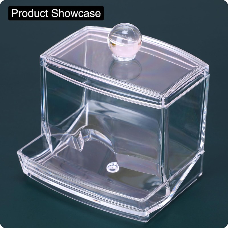 MOSIKER 10oz Clear Acrylic Small Qtip Holder,Swab Dispenser Cotton Ball