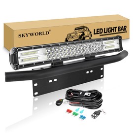 LED Light Bar SKYWORLD 20 inch 288W LED Off Road Driving Lights, License Plate Mount Bracket Holder with 12V Strobe Remote Control Wiring Harness for Tractor Truck 4x4 Vehicles Exterior Car Lighting