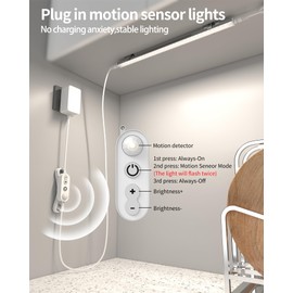 ASOKO Motion Sensor Dimmable Led Under Cabinet Lighting Plug in - 3 Pcs 12 inches Linkable Led Counter Light Bars, Led Closet Light Daylight White 4500K