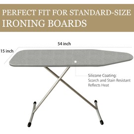 Invwanhing Ironing Board Cover and Pad, 15" x54 Standard Size, Extra Thick Padding, Silicone Coated Surface, Scorch and Stain Resistant, Elastic Edges, Adjustable Fastener. (Gray, 15＂× 54＂)