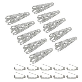 PATIKIL 23mm Corsage Decorative Holder, 10 Pcs Brooch Pin Vase Pocket Boutonnieres Holder with Bar Pins for Wedding Party DIY Crafts, Silver Tone