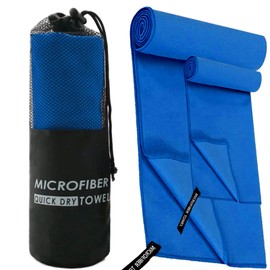 DQST Toalla Microfibra Secado Rápido 2 Pack, Toalla de Viaje Ligera y Portatil, Toalla Deportiva para Playa, Natación, Yoga, Gimnasio, Camping, Senderismo, ect (Azul, 2PACK)