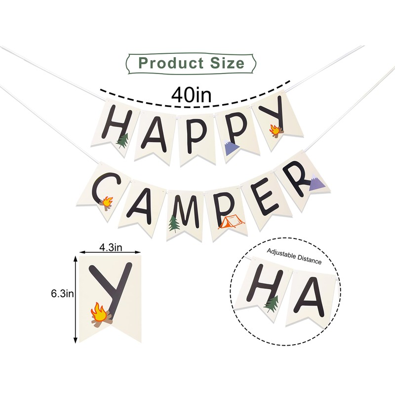 VAVAYAO A Happy Camper Card Banners,Little Explorer Banner, Happy Birthday