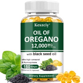 Keszciy 150 Softgels Oil of Oregano with Black Seed Oil, 2 in 1 Oregano Supplement for Immune Health, Retains High Concentrated Carvacrol & Thymoquinone, Non-GMO, 1 Pack