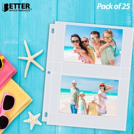 Photo Album Refill Sheets, 4 x 6 Inch, Heavyweight, Diamond Clear 3 Ring Photo Binder Page Refills, by Better Office Products, 100 Total Photos, Each 2-Pocket Sheet Holds Up to 4 Photos (25 Pack)