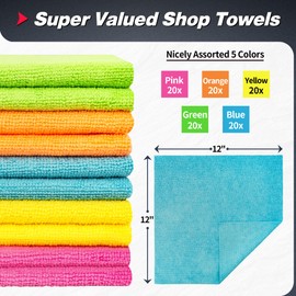 FIXSMITH Microfiber Cleaning Cloth, 100 Pack Shop Towels, Micro Fiber Cloth for Cleaning Car, All-Purpose Absorbent Cleaning Rags for Housekeeping, Dust Cloth for Office, Car Wash Towels, 12inx12in