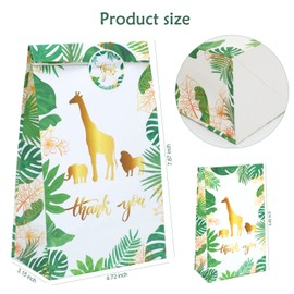 HOWAF 12 Pieces Jungle Party Favor Bags Safari Animal Theme Treat Bags with 18 Stickers, Jungle Wild Animal Candy Bags Goody Bags for Kids Birthday Baby Shower Supplies, Jungle Animal Gift Bags