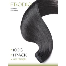 Frodio Clip Ins Hair Extensions Black: Remy Real Human Hair Pu Seamless Long Yaki Straight Invisible Beauty For Women Can Be Body Wave 18 Inch 100g 7 Piece Full Thick Brazilian Jet Black Natural Color