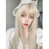 Semi-Long, Beige x White Wig, Women's Wig, Straight, Natural, Harajuku,