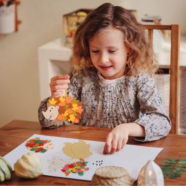 LAMEK 12 Hedgehog Craft Sets for Children, Autumn Creative Sets for Crafts, Creative Crafts with Foam, Rubber Stencils, Maple Leaf Craft Case, Autumn Decoration for Autumn Time