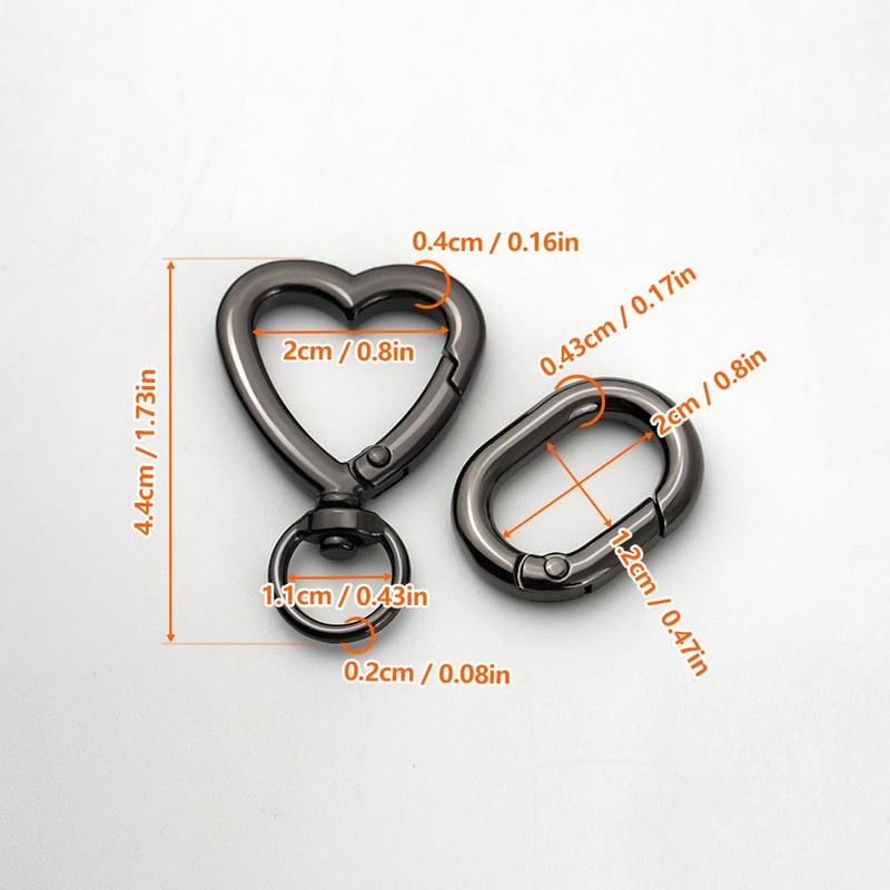 [FUSSED] 2pcs Heart Swivel Spring Clasp Carabiner Buckle Metal Spring