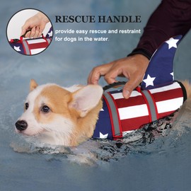 Dogcheer Dog Life Jacket Shark, American Flag Dog Life Vest with Reflective Stripes & Rescue Handle, Adjustable High Buoyancy Puppy Swim Float Vest for Small Medium Large Dogs(USA Flag, XS)
