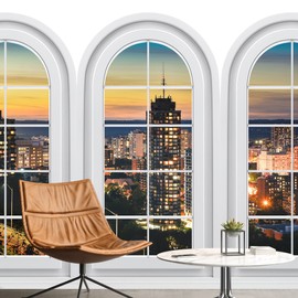 SIGNFORD Removable Wall Sticker/Wall Mural Sunset Pastel Sky Neon Light Skyscrapers Nature Cityscape Photography Realism Rustic Landscape Panorama for Living Room, Bedroom, Office - 100x144 inches