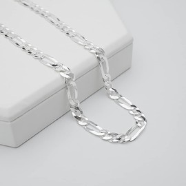 Treasure Bay Mens 925 Sterling Silver 8mm Figaro Chain Mens Chain 18" 19" 20" 21" 22" 24" Italian Silver Chain, Sterling Silver