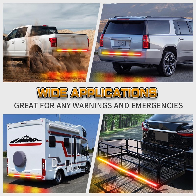 XRIDONSEN 48 inch Truck Amber Red Tailgate Strobe Lights Strip