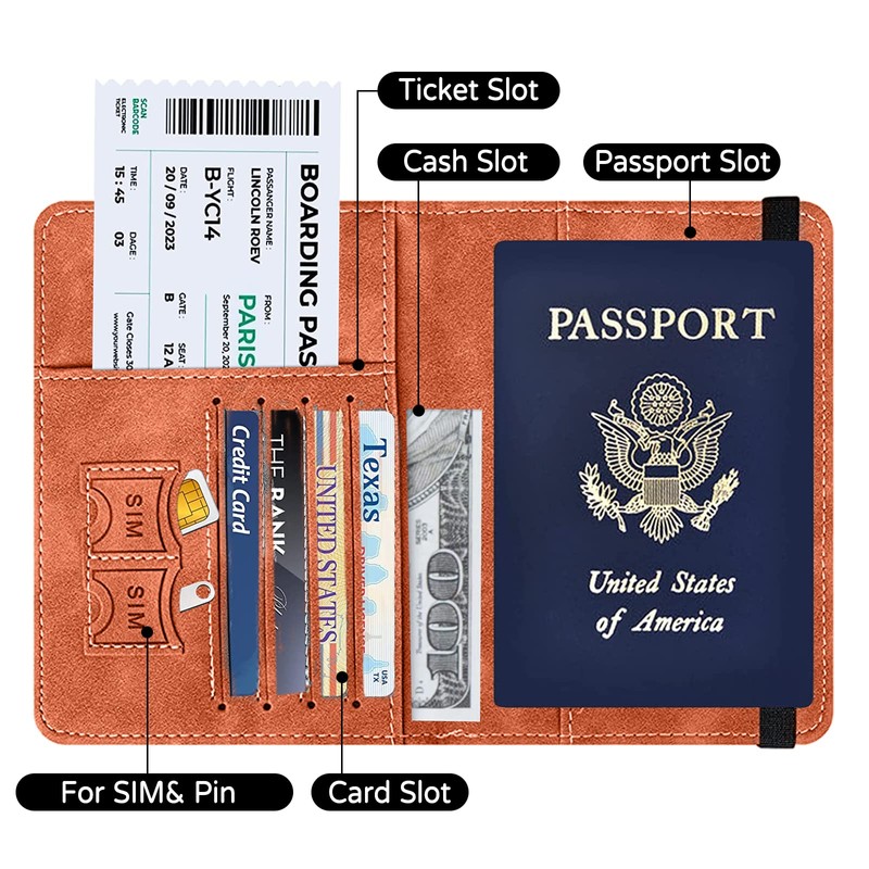 PORRASSO Passport Holder Travel Wallet RFID Blocking Card Case PU