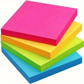 Fluorescent Sticky Notes for School & Office – Six-Color Blank Memo Pads for Homework, Reminders & Daily Notes