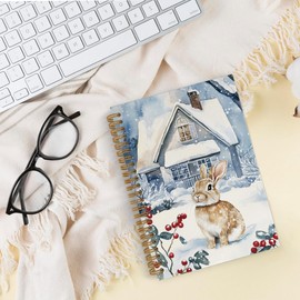QLMX Christmas Winter Rabbit Spiral Notebook, Bunny Notebook Gifts for Bunny Lovers, Bunny Journal Notebook, Christmas Rabbit Office Supplies Gifts for Girls Kids, 5.5X8.3 Inch