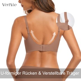 Vertvie Seamless Bra Women's Without Underwire Comfortable Push Up Soft Bra V Neck Soft Bustier Seamless Bra Ultra Comfortable Padded Bralette T-Shirts, 1 piece: coffee, XL