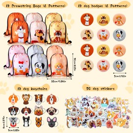 140 Pcs Dog Party Favors Dog Paw Print Party Supplies Include Stickers Mini Notebooks Pencils Badges Keychains Silicone Bracelets Stamps and Drawstring Bags Puppy Party Decorations for Kids Girl Gift