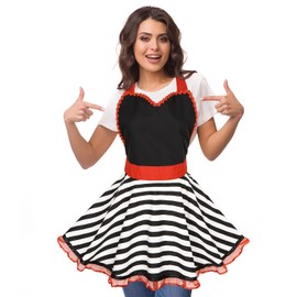 Violet Mist Lovely Retro Kitchen Aprons Women Girl Red Black Striped Apron for Ladies Cute Sweetheart Lace Apron Vintage Apron Christmas Apron 1950s French Maid Cooking Apron Adjustable Waist Mom Gift