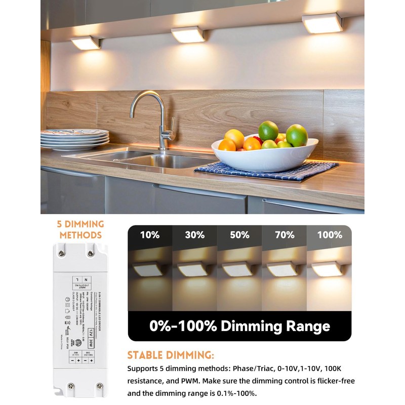 Cheopha LED Dimmable Driver 30W, 5-in-1 LED Transformer 12V Dimmable