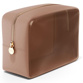 Embla London Makeup Bag Cosmetic Case, Clear Zipper Make Up Pouch and Toiletry Travel Tote, Cute Skincare Pouches for Women Girls, Preppy Purse Cosmetic Organizer, Large Makeup Bags, Mocha Mousse
