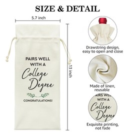LAGZDFC Pairs Well With A College Degree Wine Champagne Gifts Bag, Reusable Wine Wrap Bag, Gradulation Gifts for Class of 2025 Student Daughter Classmate, College Degree Present for Her Him