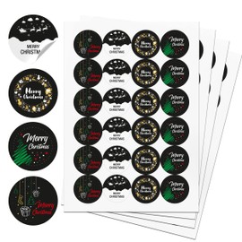 TOBJA® Sticker Christmas EN Black - 96 x Christmas Stickers for Gifts in 4 Variations | Sticker Set Merry Christmas | 4 cm Labels Round