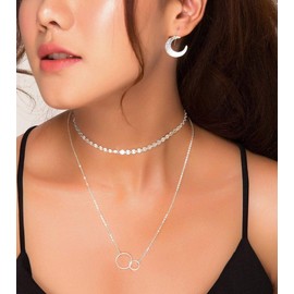 Interlocking Circle Necklace, Double Circle Pendant Necklace, 2 Entwined Ring Necklace, Minimalist Gift for Her, Couple, Sister Necklace (TWO (2) Rings .925 Sterling Silver, 16"+2" Extender)